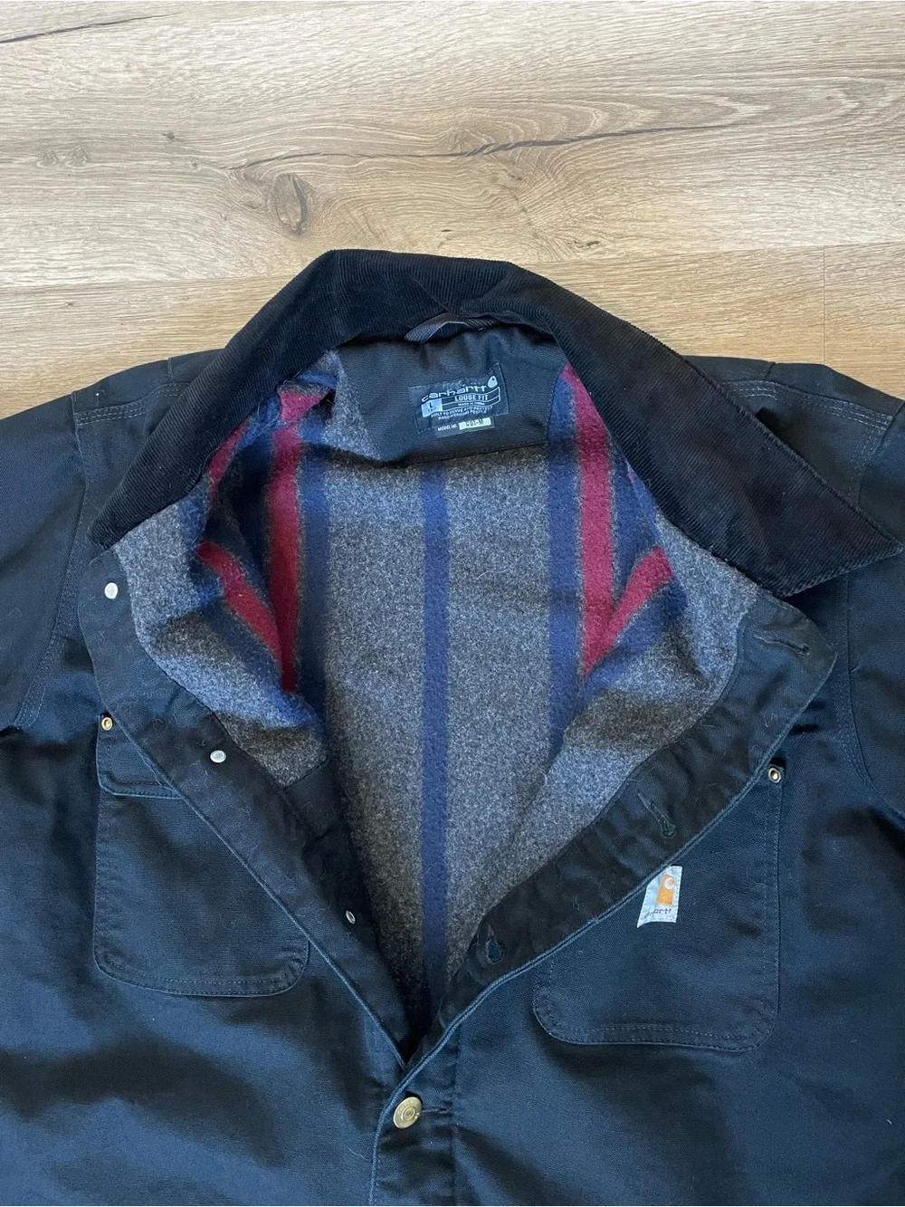 Carhartt Blanket Lined Chore Coat Mens L Tall Button Barn Jacket 103825 BLK
